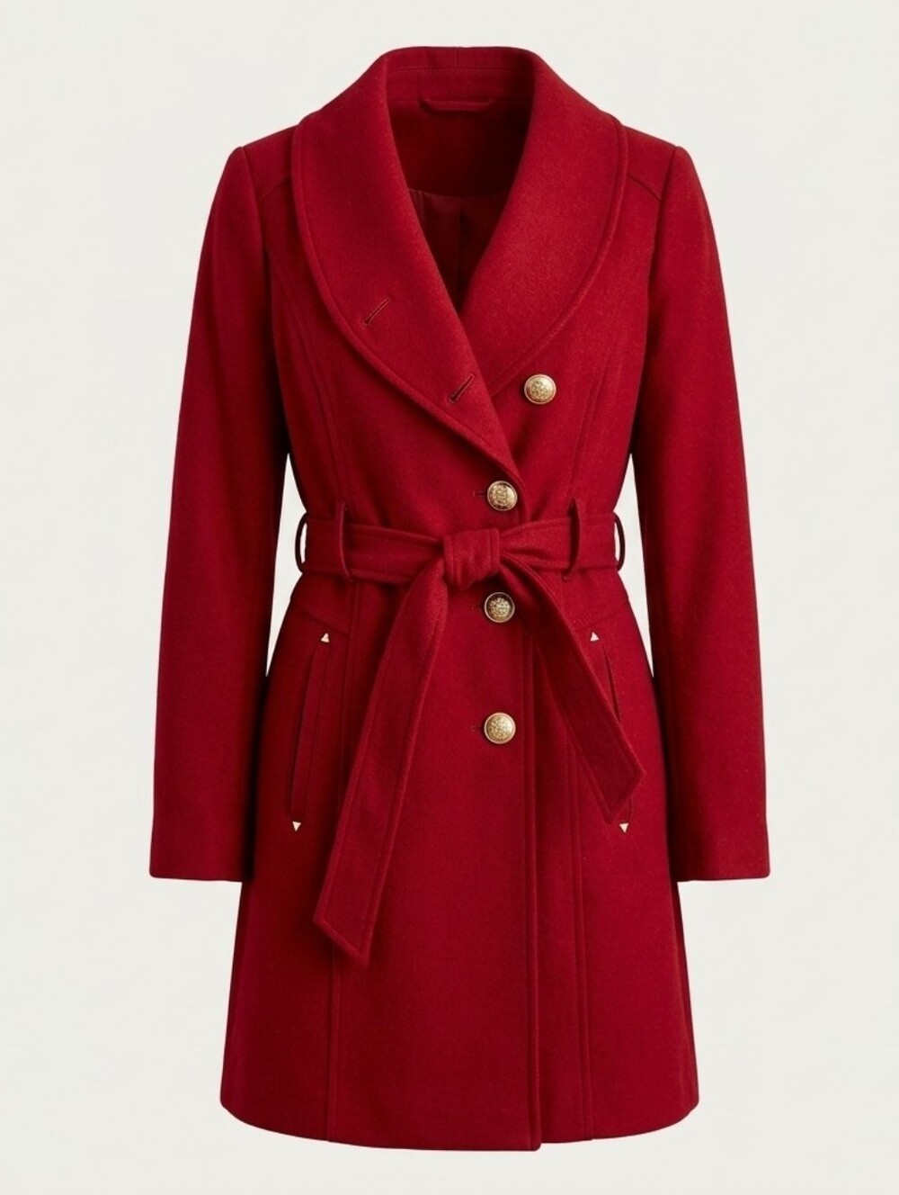 Burgendy Wool Belted Double-Breasted Coat